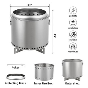 Smokeless Fire Pit with Handle- 16.5" Stainless Steel Outdoor Bonfire Pit with Removable Ash Pan,Portable Wood Burning Fire Pit Heating -Square Stand - 1 of 4