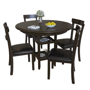 Costway 5-Piece Dining Set W/ Counter Height Round Dining Table & 4 Upholstered Chairs - 1 of 4