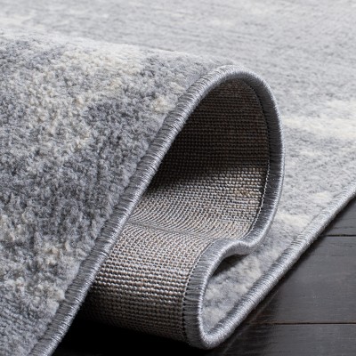 Light Grey and Ivory Abstract Synthetic Runner Rug