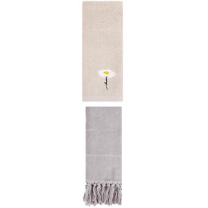 REGALWOVEN 2 Packs Cotton Soft Absorbent Floral Pattern and Solid Hand Towel - 1 of 4
