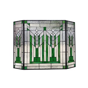 Chloe Lighting Benjamin Mission 3pcs Folding Tiffany-Glass Fireplace Screen 38" Wide - 1 of 4