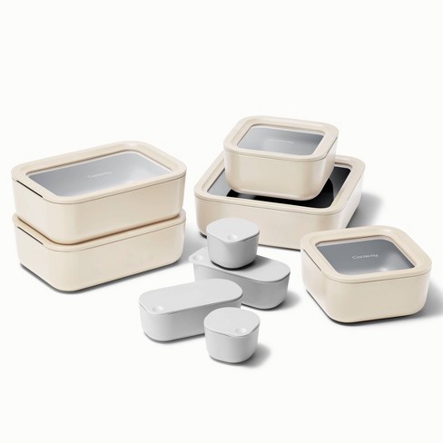 Caraway Home Medium Ceramic Coated Glass Food Storage Container Cream :  Target
