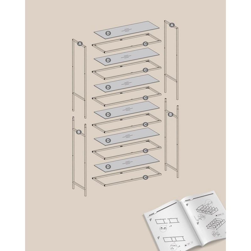 VASAGLE Bookcase, 6-Tier Bookshelf, Slim Shelving Unit for Bedroom, Bathroom, Home Office, Tempered Glass, Steel Frame, 4 of 8