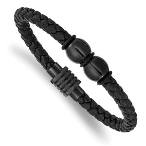 Black Bow Jewelry Black Plated Stainless Steel Black Leather & Rubber Bracelet, 8.25 In - 1 of 4
