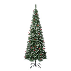 National Tree Company First Traditions Flocked Artificial Christmas Tree with Hinged Branches, Pinecones and Red Berries - 1 of 4