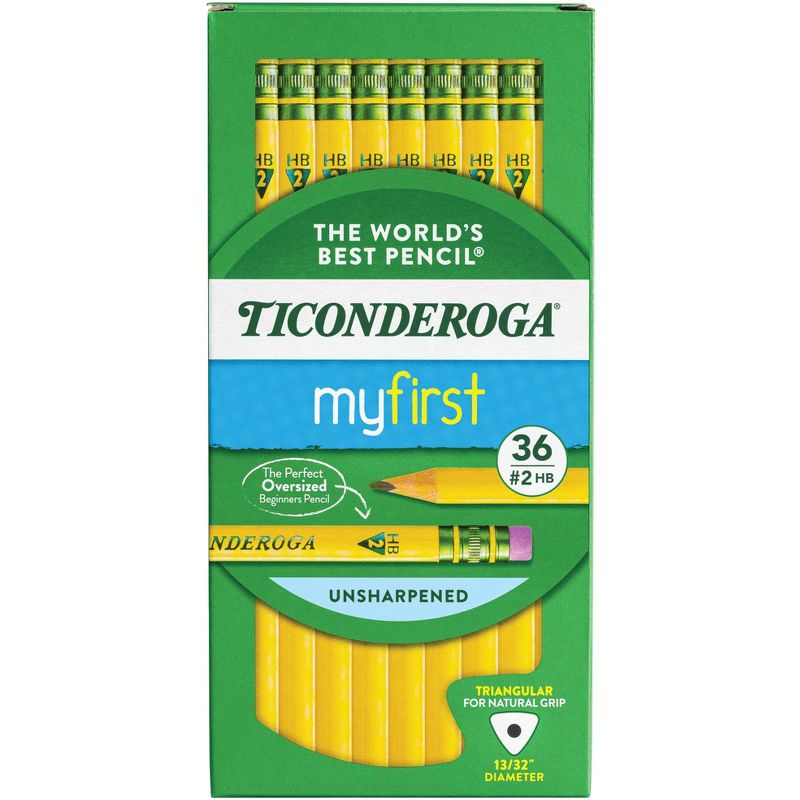 Ticonderoga My First TriWrite Triangular Graphite Pencils with Erasers, No 2 Tip, Yellow, Pack of 36, 1 of 5