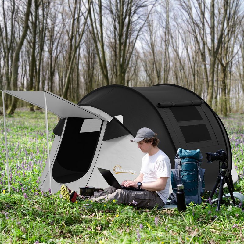 Outsunny Pop Up Tent with Porch and Carry Bag, 3000mm Waterproof, for 2-3 People, Black, (Poles Included), 3 of 7