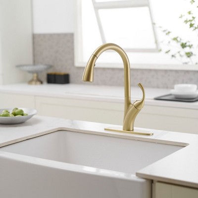 Brushed Gold Single Handle Pull-Down Sprayer Kitchen Faucet