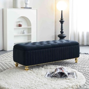 CAVINAS Velvet Storage Ottoman Bench,Upholstered Ottoman with Gold Embroidery Footstool for Living Room,Bedroom,Beige/Black - 1 of 4