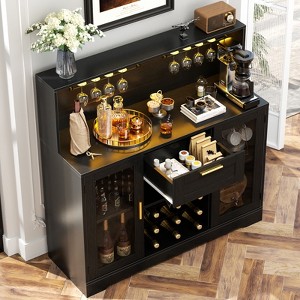 Aheaplus Wine Bar Buffet Table with Storage and Wine Rack, Coffee Bar Cabinet with Drawer - 1 of 4