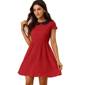 INSPIRE CHIC Women's Peter Pan Collar Short Sleeves Contrast A-Line Polka Dots Dress - 1 of 4