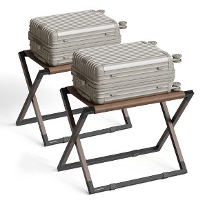 Set of 2 Folding Luggage Racks, Metal Suitcase Stands with Synthetic Leather Top, 110 lb Capacity Each for Guest Room Hotel, Walnut Brown & Black - 1 of 4