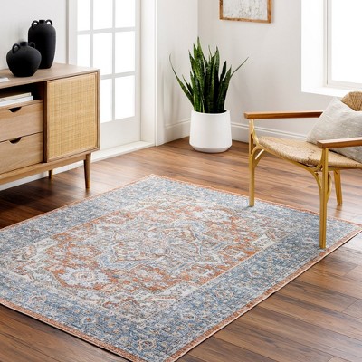Elkhorn Blue and Burnt Orange Washable Synthetic Fur Area Rug 2'3" x 3'9"
