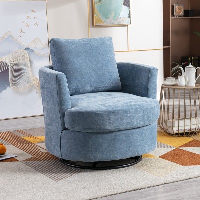 Hrinhom Modern Chenille Swivel Barrel Chair with Metal Base