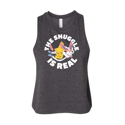Women's Pokémon The Snuggle Is Real Pikachu And Sylveon Graphic Racerback Tank - Heather Charcoal - Medium