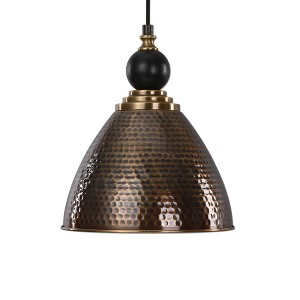 Uttermost Adastra 1-Bulb Pendant, 12" Round, Hammered Antique Brass Finish, Metal, Transitional Design - 1 of 4