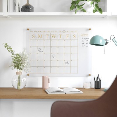 Martha Stewart Acrylic Monthly Wall Calendar Gold Print with Notes Clear: Office Organization & Desk Organizer Set
