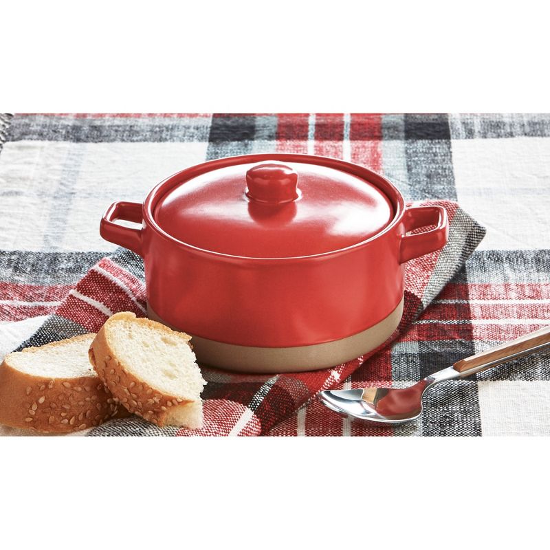 tagltd Red Individual Casserole with Handles Oven Round Baker Stoneware Dishwasher Safe 6.6"Lx4.9"Wx3.0"H, 12.5 oz., 2 of 3