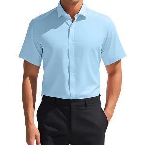 INSPIRE CHIC Men's Short Sleeve Stretch Lightweight Business Solid Formal Button Down Shirts - 1 of 4