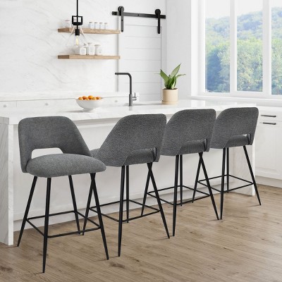 Edwin 26.5" inches Fabric Counter Height Stools,Armless Upholstered Counter Stools With Backs Set Of 4,Black Metal Frames-Maison Boucle