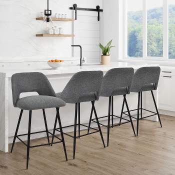 Edwin 26.5" inches Fabric Counter Height Stools,Armless Upholstered Counter Stools With Backs Set Of 4,Black Metal Frames-Maison Boucle