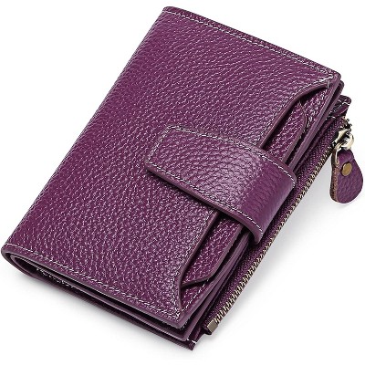 BEAFUP Women's Genuine Leather Wallet,Compact Size Wallet, RFID Blocking,with 14 Slots and 2 Zippered Pockets & Zipper Coin Pouch