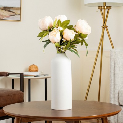 23" Beige Artificial Peony Spray with Green Leaves