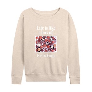 Women's - Forrest Gump - Life Is Like A Box Of Chocolates Lightweight French Terry Wide Neck Long Sleeve Shirt - 1 of 4
