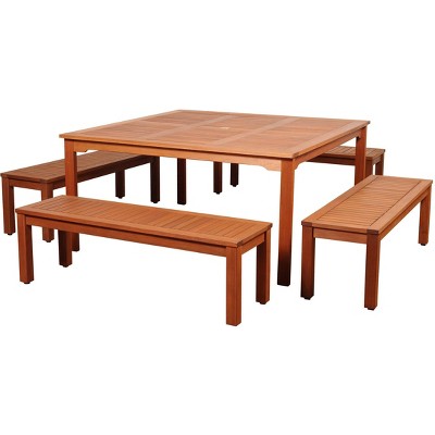 Richfield 5pc Patio Eucalyptus Wood Bench Dining Set - International Home Miami