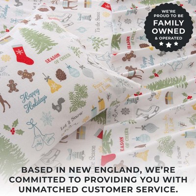 Twin Gray Holiday Print Cotton Flannel Sheet Set