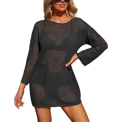 AI'MAGE Womens Swimsuit Crochet Swim Cover Up Bathing Suit Swimwear Mesh Knit Beach Dress Vacation Outfits with Pockets