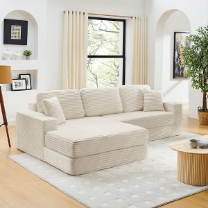 Left sofa seat,L shape Modular Sectional Sofa, Compressed Sectional Sofa Modern Minimalist Style Corduroy Couch,Unfold into a bed, Bedroom - 1 of 4
