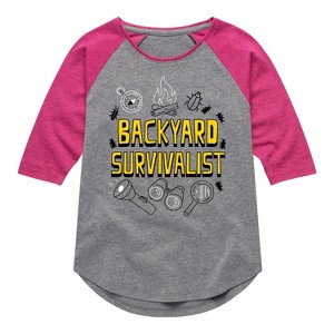 Girls' - Instant Message - Backyard Survivalist Shirt Tail Raglan Graphic T-shirt - 1 of 4