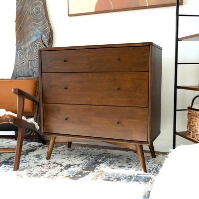 Caroline Mid Century Modern Solid Wood Dresser 3-Drawer For Bedroom 35"H X 35"W X 15.7"D