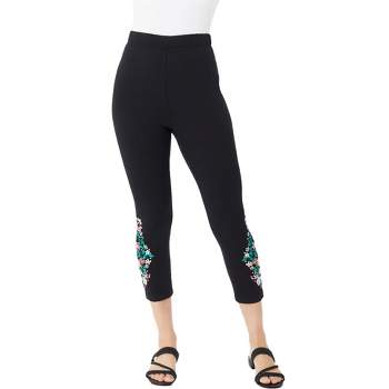 Roaman's Women's Plus Size Embroidered Capri Leggings