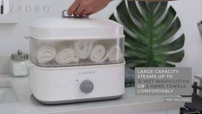 Tan and Gray Plastic Countertop Towel Steamer with Tongs