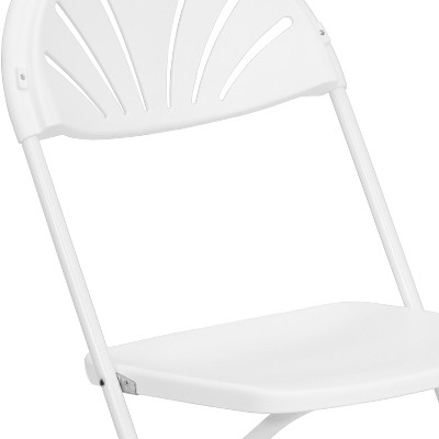 White Plastic Fan Back Folding Chairs with Steel Frame, 2-Pack