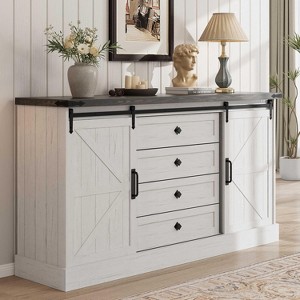 Farmhouse 4 Drawer Dresser, 59" Wood Dressers with Sliding Barn Doors, TV Stand with Drawers & Bar Handles, Chests of Drawers for Living Room, Bedroom - 1 of 4