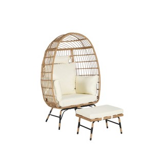 VisioGear Egg Chair, Egg Chair Indoor Outdoor with Ottoman and Thick Cushions, Oversized Large Egg Chairs for Backyard, Beige, 39"*28.5"*58.2" - 1 of 4