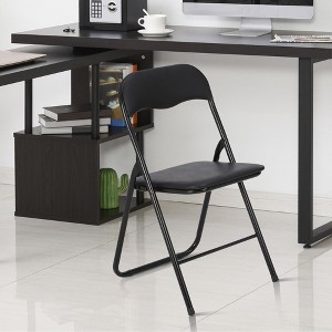 Portable Folding Chairs, Foldable & Stackable PU Leather Upholstered Chairs with Cushion, Backrest and Non-Slip Feet Pads - 1 of 4