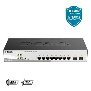 D-Link 10-Port Gigabit Smart Managed PoE+ Switch, 8x PoE+ Ports (65W) + 2x Optical SFP Ports (DGS-1210-10P) - 1 of 4