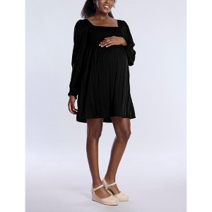 Women's Smocked Babydoll Long Sleeve Mini Dress | Motherhood Maternity - 1 of 4