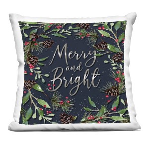 Stupell Industries Merry & Bright with Holly Leaves Indoor Pillow, 18 x 18 - 1 of 3