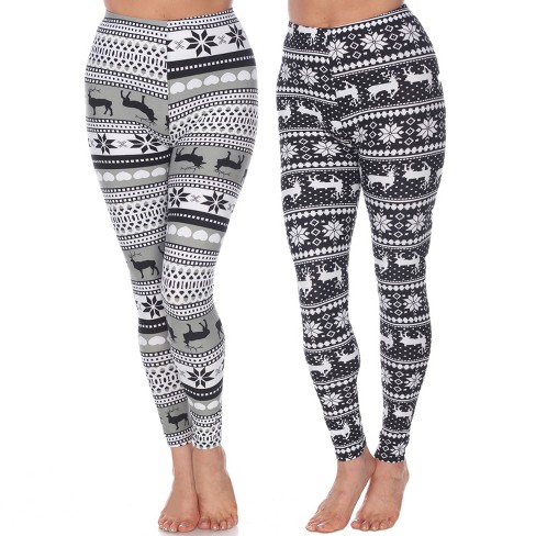 Women's Pack Of 2 Leggings Grey/white, Black/white One Size Fits