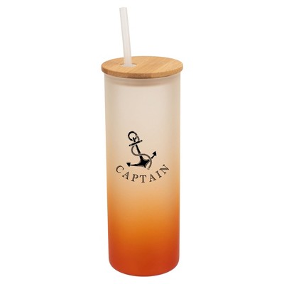 Elanze Designs The Captain Nautical Anchor Ocean Life Wrap-Around Design 25 Ounce Frosted Gradient Glass On-The-Go Coffee Travel Skinny Tumbler Mug