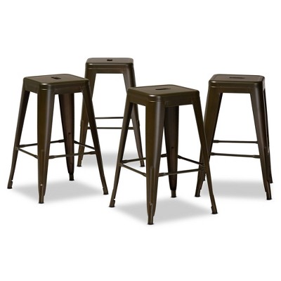 4pc Horton Gunmetal Metal Stackable Counter Stool Set Gray - Baxton Studio