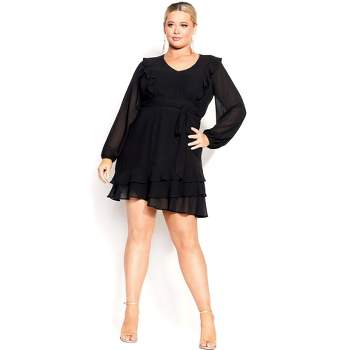 Agnes Orinda Plus Size Dress for Women Flared Flowy Smock Ruffle Sleeve  Floral Dresses Black 2X