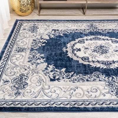 Rosalia Ivory and Navy Medallion 3x5 Area Rug
