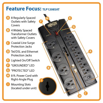 Tripp Lite 12-Outlet Black Surge Protector with Alarm and Data Line Protection