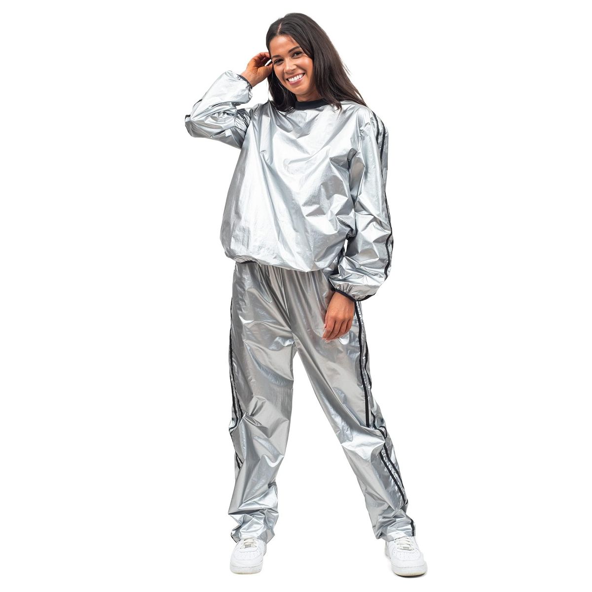 Costume Agent Todd & Margo Shiny Silver Workout Top and Pants Deluxe Sweatsuit Set for Halloween & Cosplay - thumbnail 4